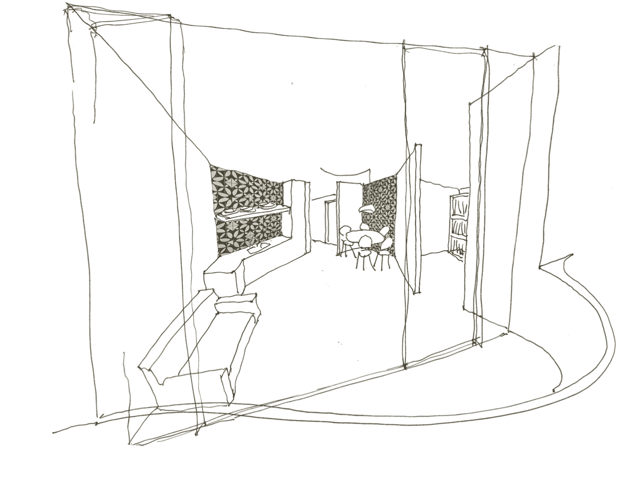 Skizze Balkon-Wohnküche